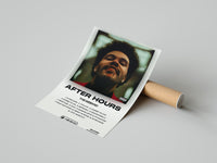 Red jacket artist with gold grillz looking upward on the After Hours music print