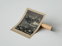 Rolled Santa Claus in reindeer sleigh over rooftops poster beside its crush-resistant kraft shipping tube