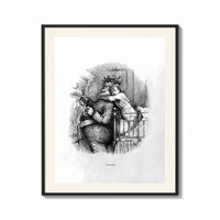 Framed Santa Claus hugged by young child print shown as a bold statement piece on a clean gallery wall