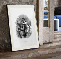 Santa Claus hugged by young child print in a black frame leaning beside a vintage door on parquet