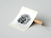 Rolled Santa Claus hugged by young child poster beside its crush-resistant kraft shipping tube