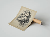Rolled Winged Christ child holding globe with dove poster beside its crush-resistant kraft shipping tube