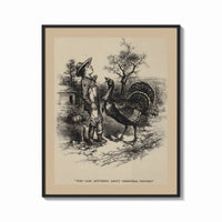 Framed Boy facing a large turkey print shown as a bold statement piece on a clean gallery wall