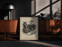 Black-framed Boy facing a large turkey print on a moody console with designer coffee-table books