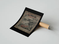 Rolled Santa in sleigh and figure riding goose poster beside its crush-resistant kraft shipping tube