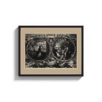 Framed Praying woman and soldier at campfire print shown as a wide statement piece on a clean white wall