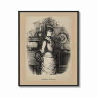 Framed Young woman standing beneath mistletoe print shown as a bold statement piece on a clean gallery wall