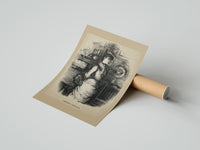 Rolled Young woman standing beneath mistletoe poster beside its crush-resistant kraft shipping tube