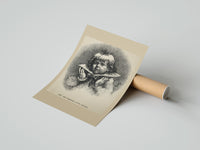 Rolled Child's face as Christmas plum pudding poster beside its crush-resistant kraft shipping tube
