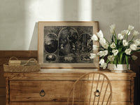 Soldier reunited with family at Christmas print in an oak frame on a farmhouse dresser beside white tulips