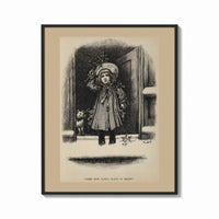 Framed Child holding mistletoe in doorway print shown as a bold statement piece on a clean gallery wall