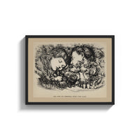Framed Two sleeping children's heads dreaming of Christmas print shown as a wide statement piece on a clean white wall