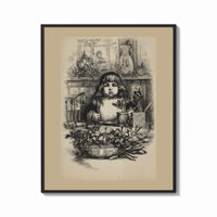 Framed Young child seated at Christmas table print shown as a bold statement piece on a clean gallery wall
