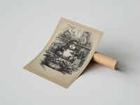 Rolled Young child seated at Christmas table poster beside its crush-resistant kraft shipping tube