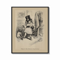 Framed Small child trying on oversized top hat print shown as a bold statement piece on a clean gallery wall