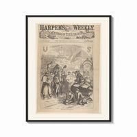 Framed Santa Claus visiting Union army camp print shown as a bold statement piece on a clean gallery wall