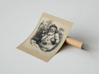 Rolled Santa Claus with pipe and telescope poster beside its crush-resistant kraft shipping tube