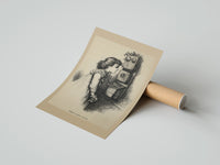 Rolled Girl speaking into wall telephone poster beside its crush-resistant kraft shipping tube