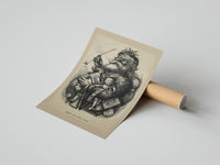 Rolled Santa Claus smoking pipe holding toys poster beside its crush-resistant kraft shipping tube