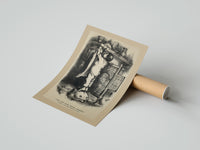 Rolled Boy nailing stocking to Christmas mantel poster beside its crush-resistant kraft shipping tube