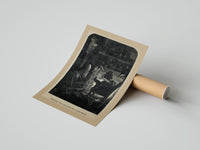 Rolled Santa Claus seated before a fireplace poster beside its crush-resistant kraft shipping tube