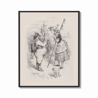 Framed Santa Claus meeting a shepherdess print shown as a bold statement piece on a clean gallery wall