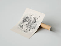 Rolled Santa Claus meeting a shepherdess poster beside its crush-resistant kraft shipping tube