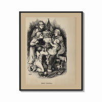 Framed Santa Claus surrounded by five children print shown as a bold statement piece on a clean gallery wall