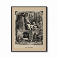Framed Santa Claus reading letters at desk print shown as a bold statement piece on a clean gallery wall