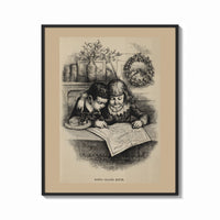 Framed Two children studying a map together print shown as a bold statement piece on a clean gallery wall