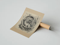 Rolled Bearded Santa Claus head in oval poster beside its crush-resistant kraft shipping tube