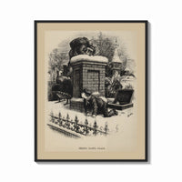 Framed Boy watching Santa climb a chimney print shown as a bold statement piece on a clean gallery wall