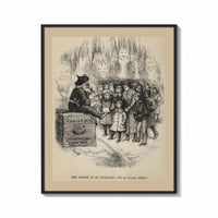 Framed Santa Claus on Christmas box with children print shown as a bold statement piece on a clean gallery wall