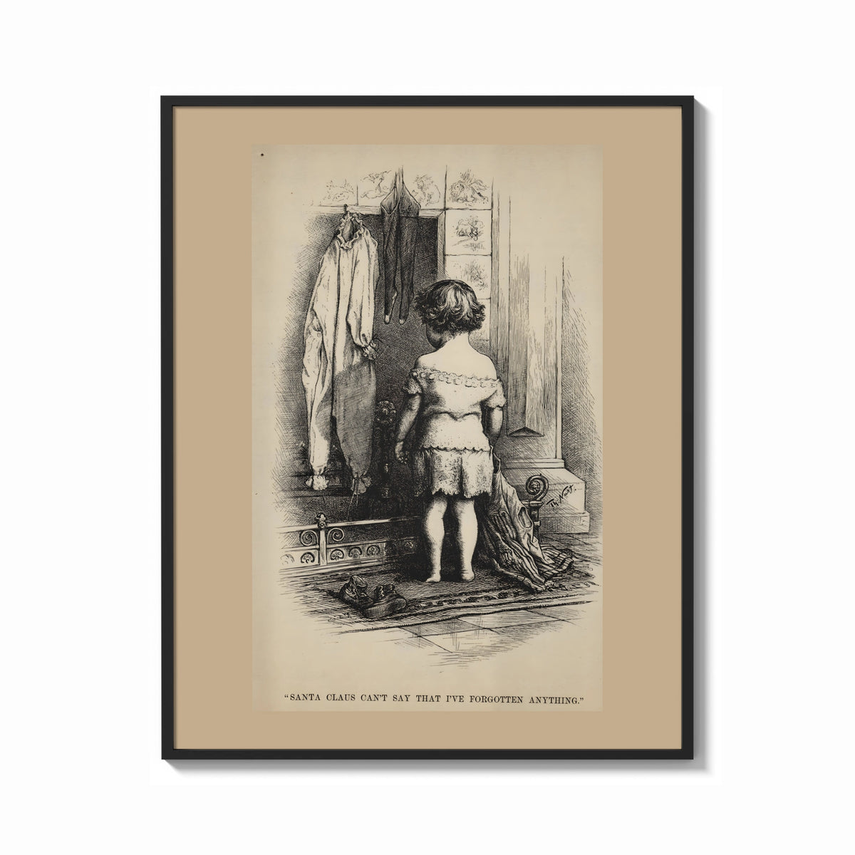 Framed Small child seen from behind undressing print shown as a bold statement piece on a clean gallery wall