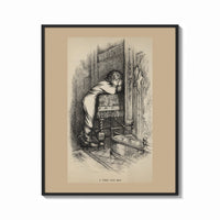 Framed Boy hiding face beside fireplace print shown as a bold statement piece on a clean gallery wall