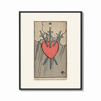 Framed Heart pierced by three swords print shown as a bold statement piece on a clean gallery wall