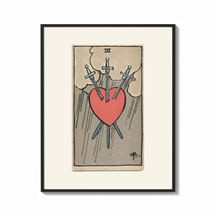 Framed Heart pierced by three swords print shown as a bold statement piece on a clean gallery wall