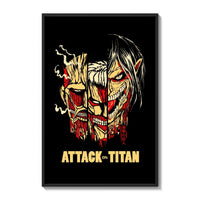Three split titan faces poster framed on a white gallery wall