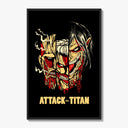 Three split titan faces poster framed on a white gallery wall