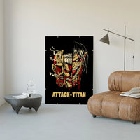 Three split titan faces poster framed in a luxury living-room setting