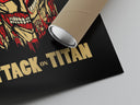 Matte paper-texture close-up of the Three split titan faces print