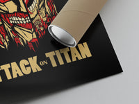 Matte paper-texture close-up of the Three split titan faces print