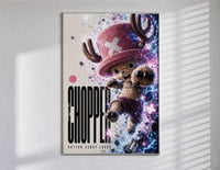 Tony Tony Chopper anime character poster in a slim frame on a bright wall with soft window light