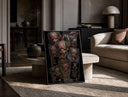 Tony Tony Chopper reindeer character collage print in a black frame leaning on a travertine table in a sunlit lounge