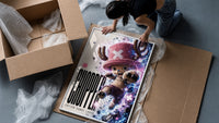 Tony Tony Chopper anime character framed print being unpacked from protective bubble wrap and a box