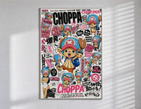 Tony Tony Chopper anime character poster in a slim frame on a bright wall with soft window light