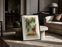 Toy Soldier Merry Christmas print on the floor, leaning against a travertine table