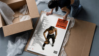 Travis Scott Rodeo Anniversary framed print being unboxed from protective packaging