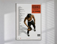 Travis Scott Rodeo Anniversary poster framed in white on a clean gallery wall