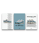 Trio poster set of Nike Air Max 1 Patta with NIKE branding, aqua collaboration print, and release info